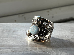 Opal and Tourmaline Sterling Silver Gemstone Ring