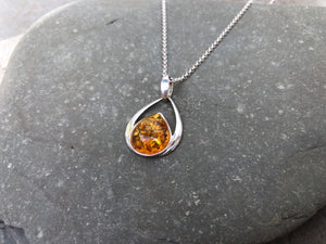 Baltic Amber Silver Pendant Necklace