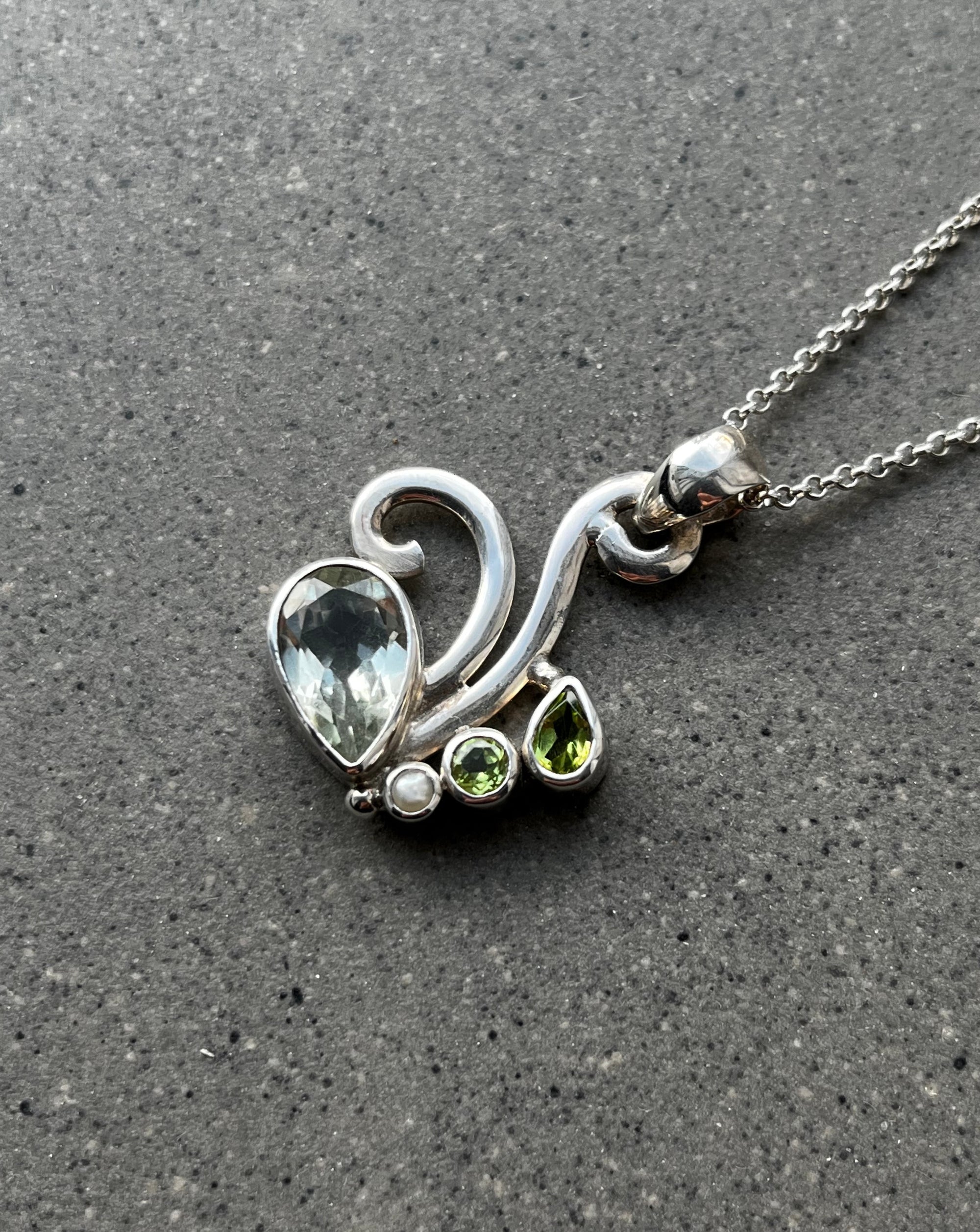 Green Amethyst and Peridot Juliette Silver Pendant Necklace