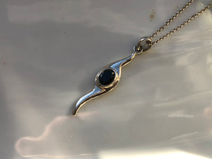 Black Onyx Sterling Silver Wave Pendant Necklace