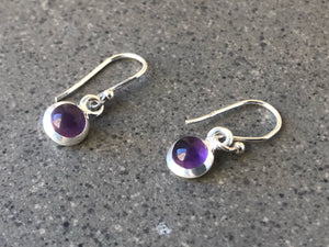 Small Amethyst Round Sterling Silver Drop Earrings