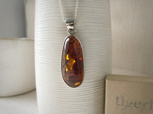 Baltic Toffee Amber Sterling Silver Medium Pendant Necklace Tiger Lily London