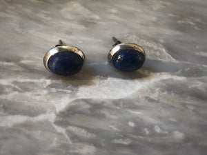 Blue Lapis Oval Sterling Silver Stud Earrings