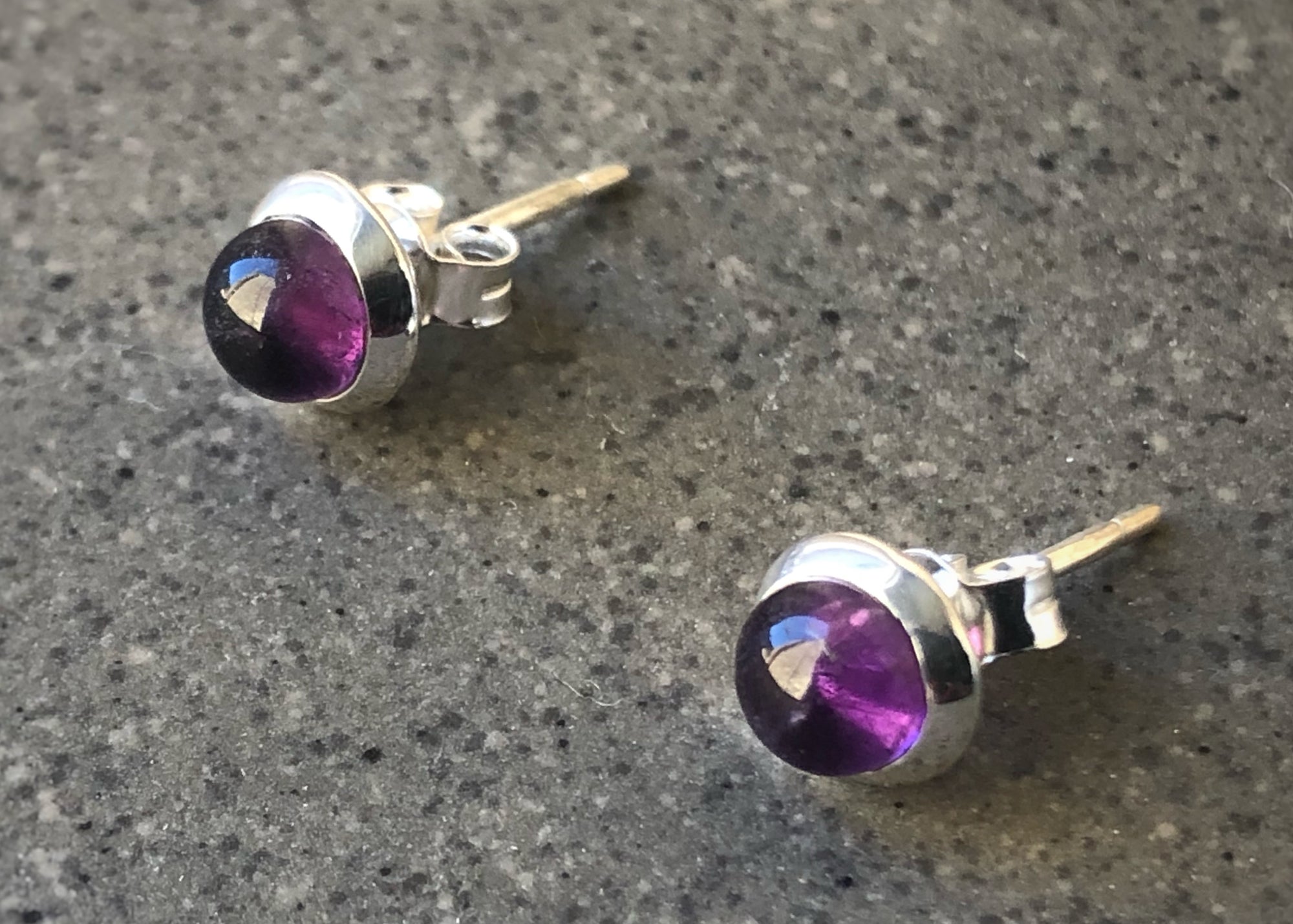 Amethyst Small Round Silver Stud Earrings