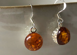 Baltic Amber Hammered Sterling Silver Earrings Tiger Lily London