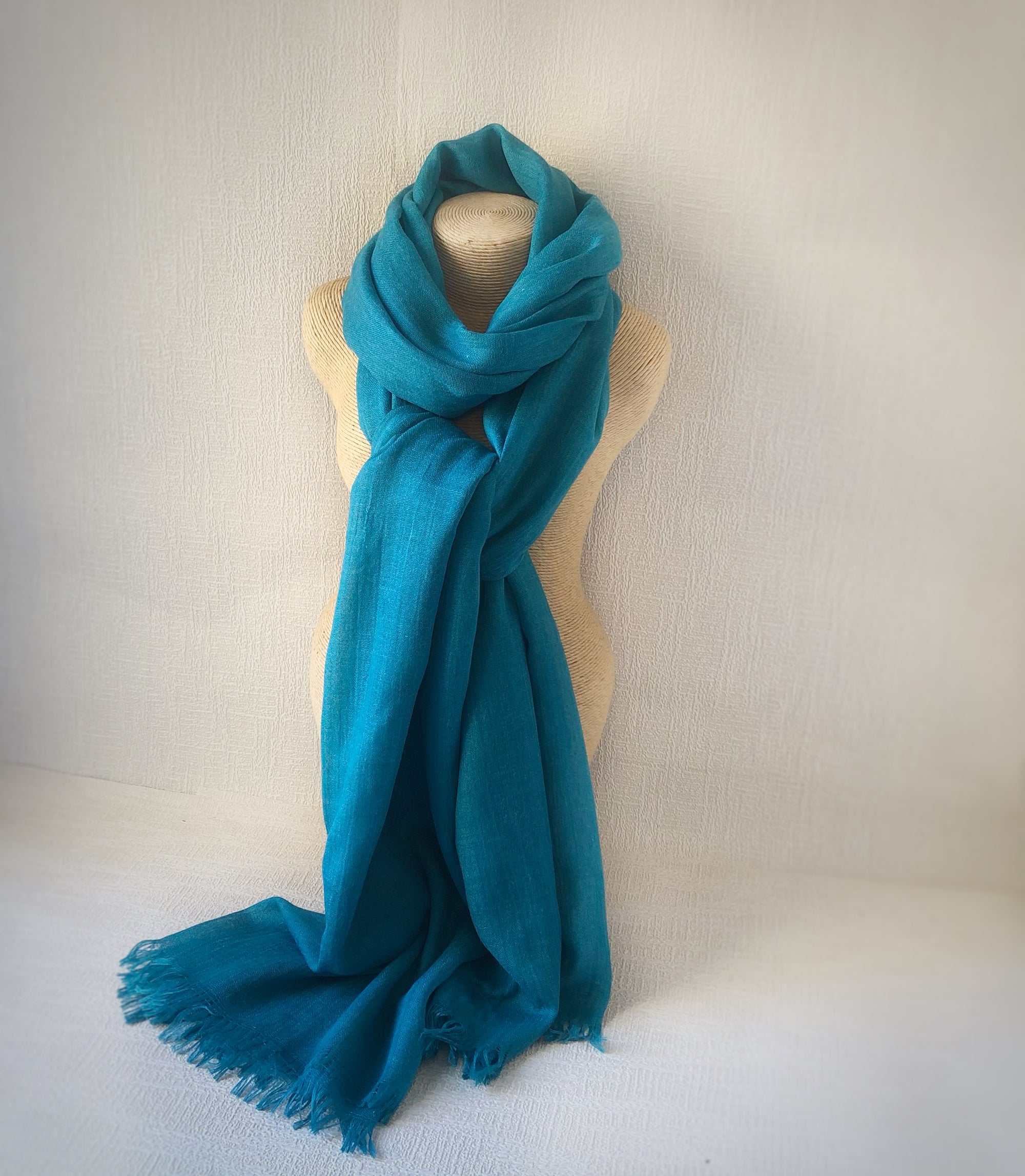 Teal Blue Wool Cotton Scarf