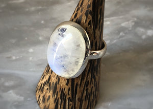 Large Moonstone Sterling Silver Ring Tiger Lily London