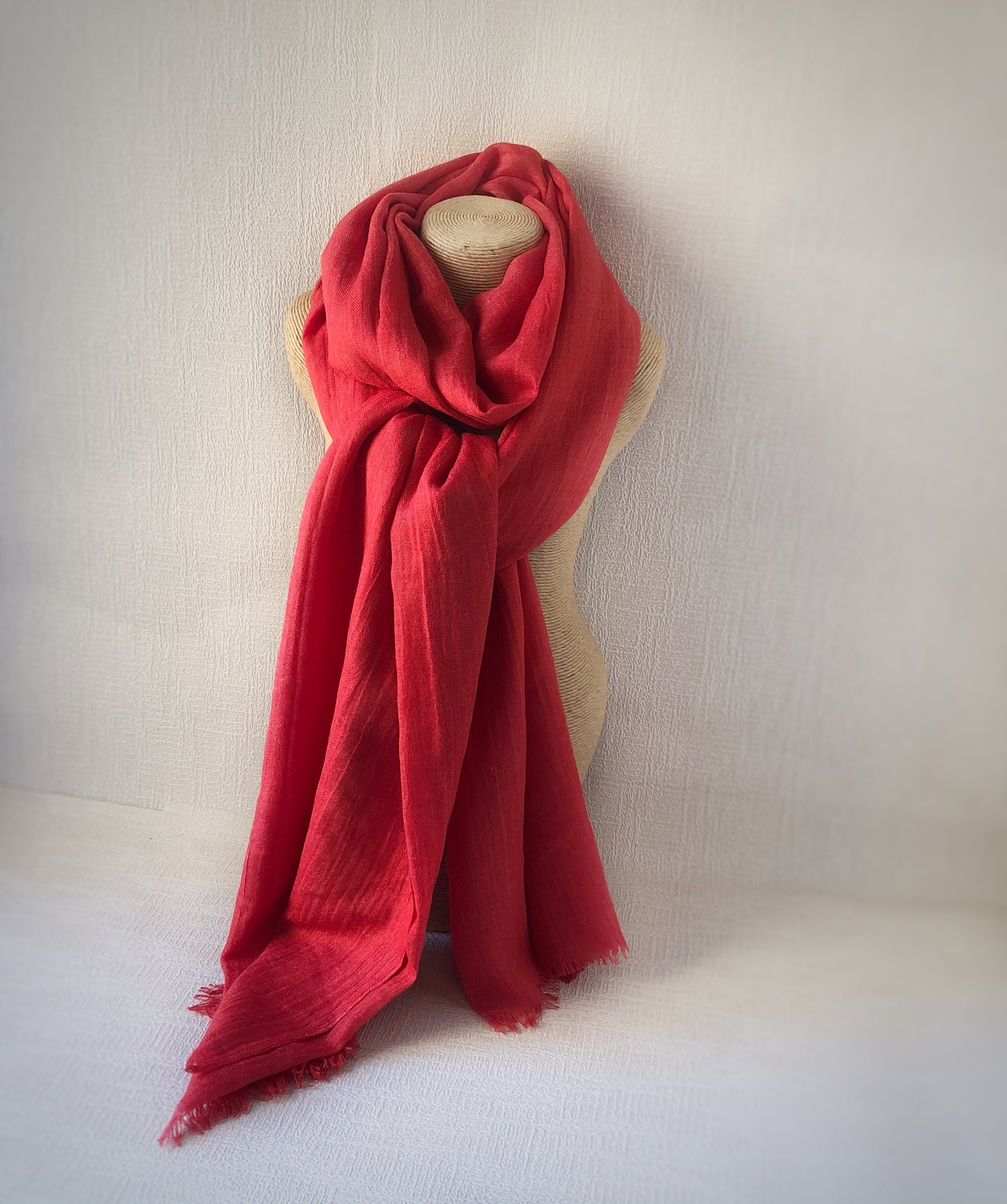 Poppy Red Wool Cotton Scarf
