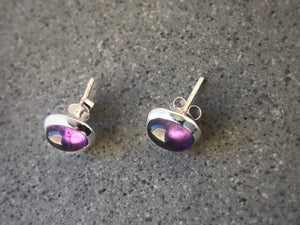 Amethyst Oval Silver Stud Earrings