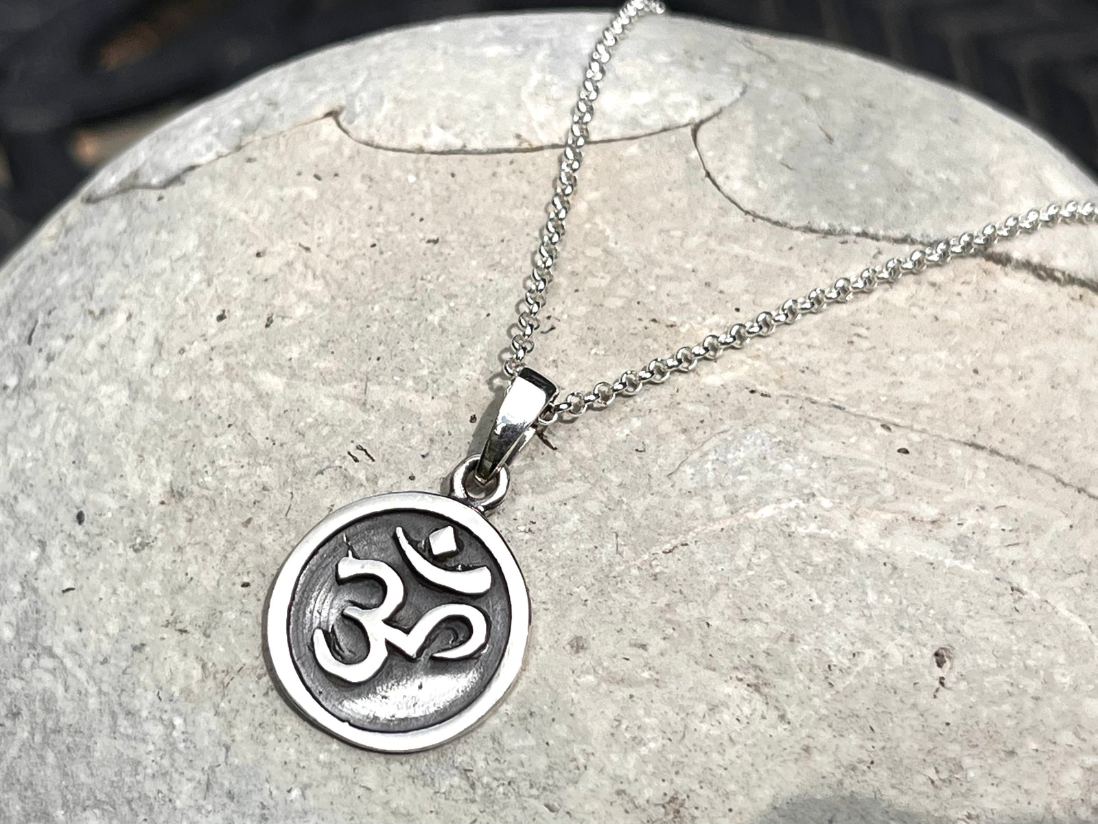 Sterling Silver Om Symbol Charm Pendant Necklace