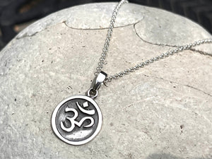 Sterling Silver Om Symbol Charm Pendant Necklace