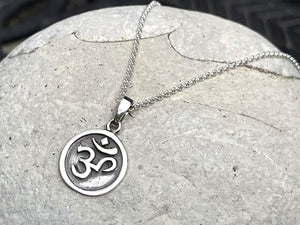 Sterling Silver Om Symbol Charm Pendant Necklace