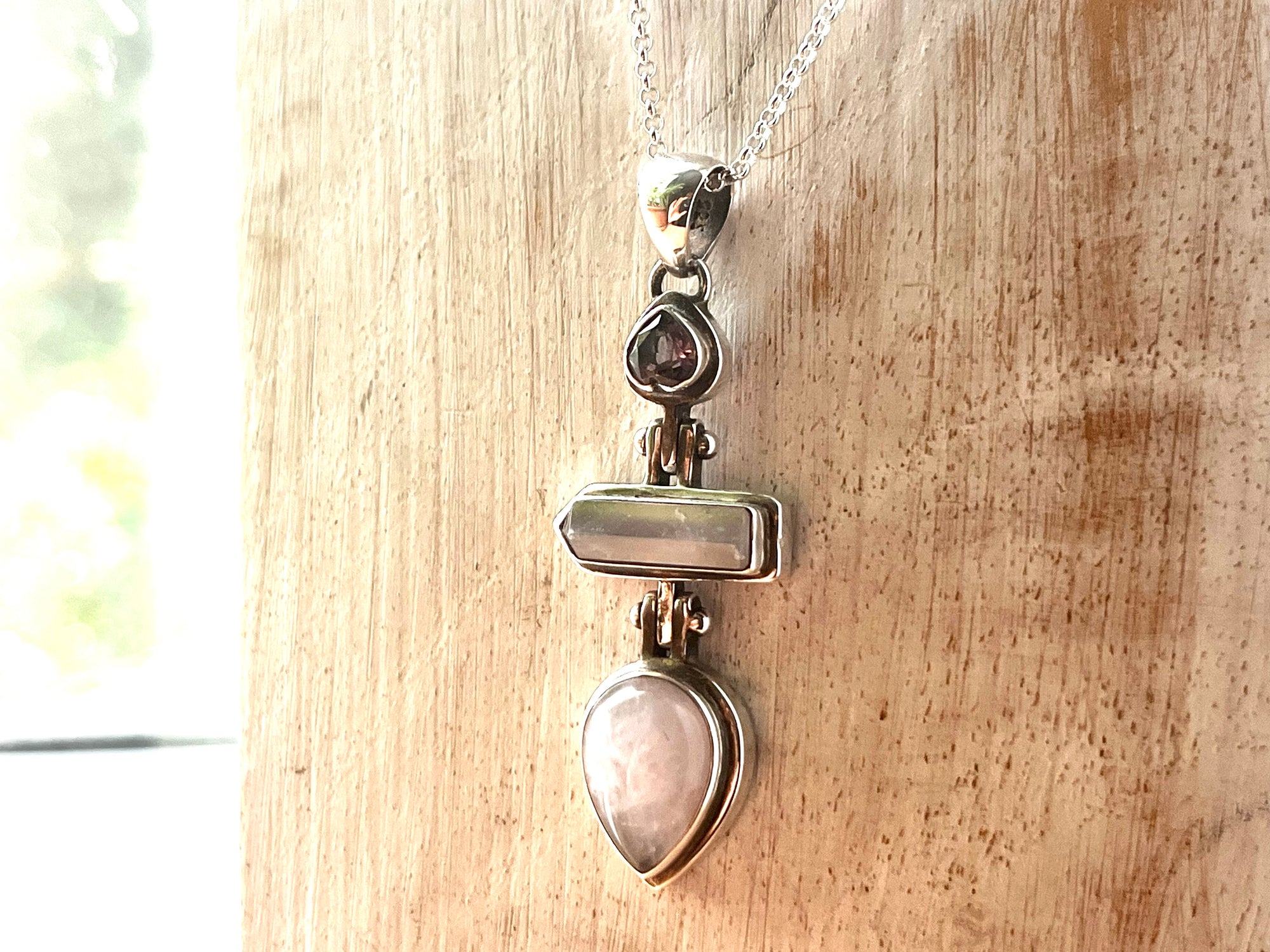Rose Quartz and Amethyst Pendant Necklace
