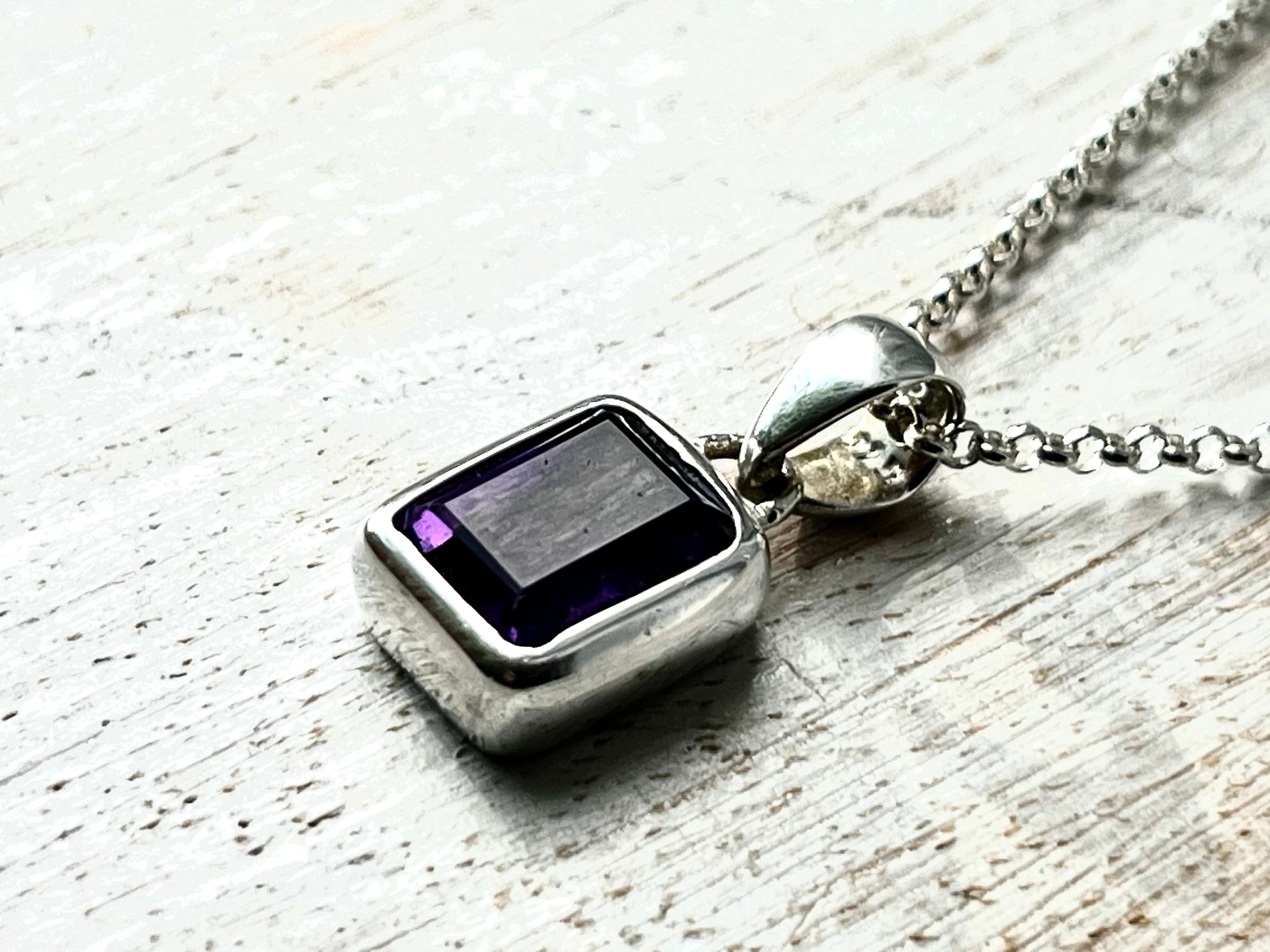 Amethyst Faceted Oblong Pendant Necklace