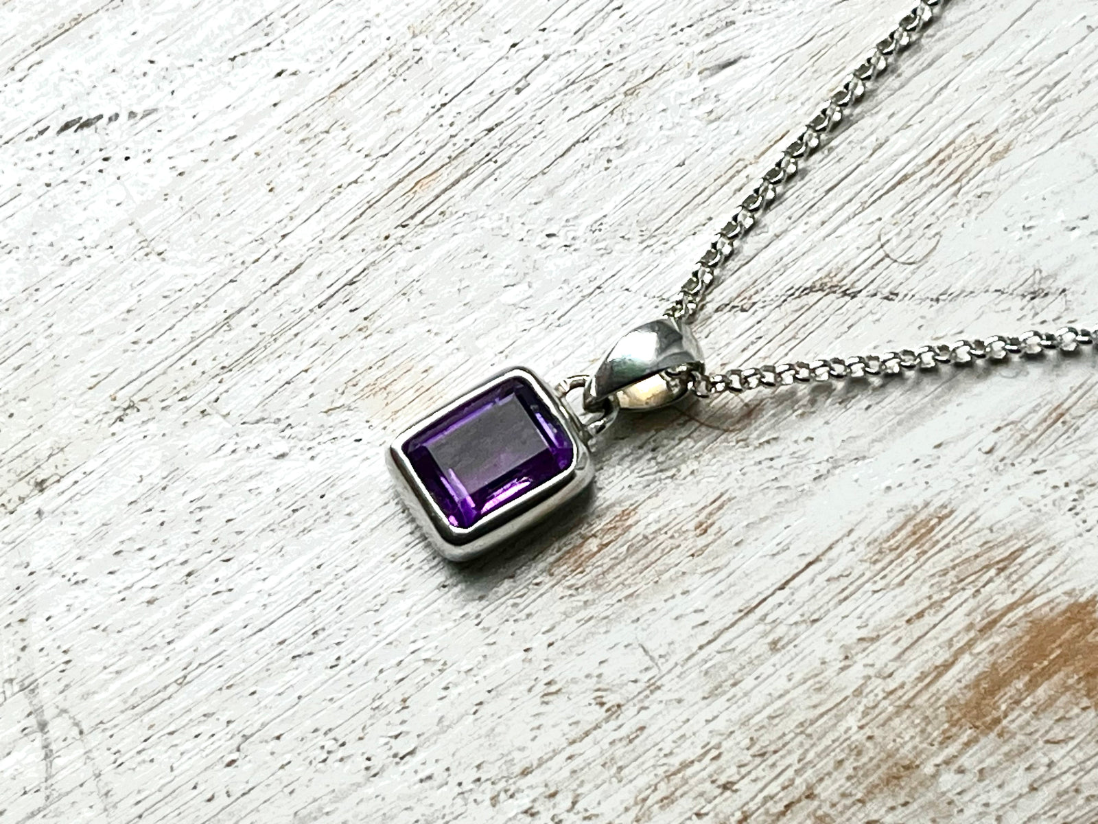 Amethyst Faceted Oblong Pendant Necklace