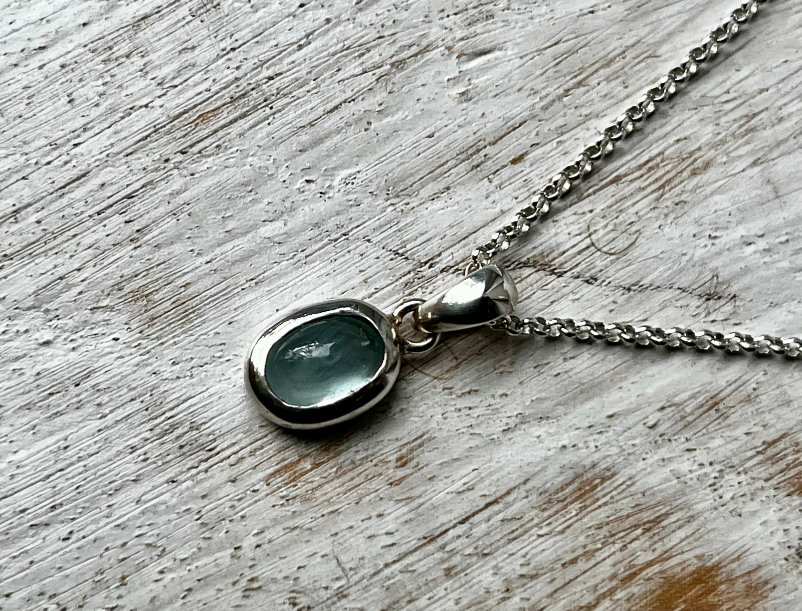 Small Aquamarine Sterling Silver Pendant Necklace Tiger Lily London