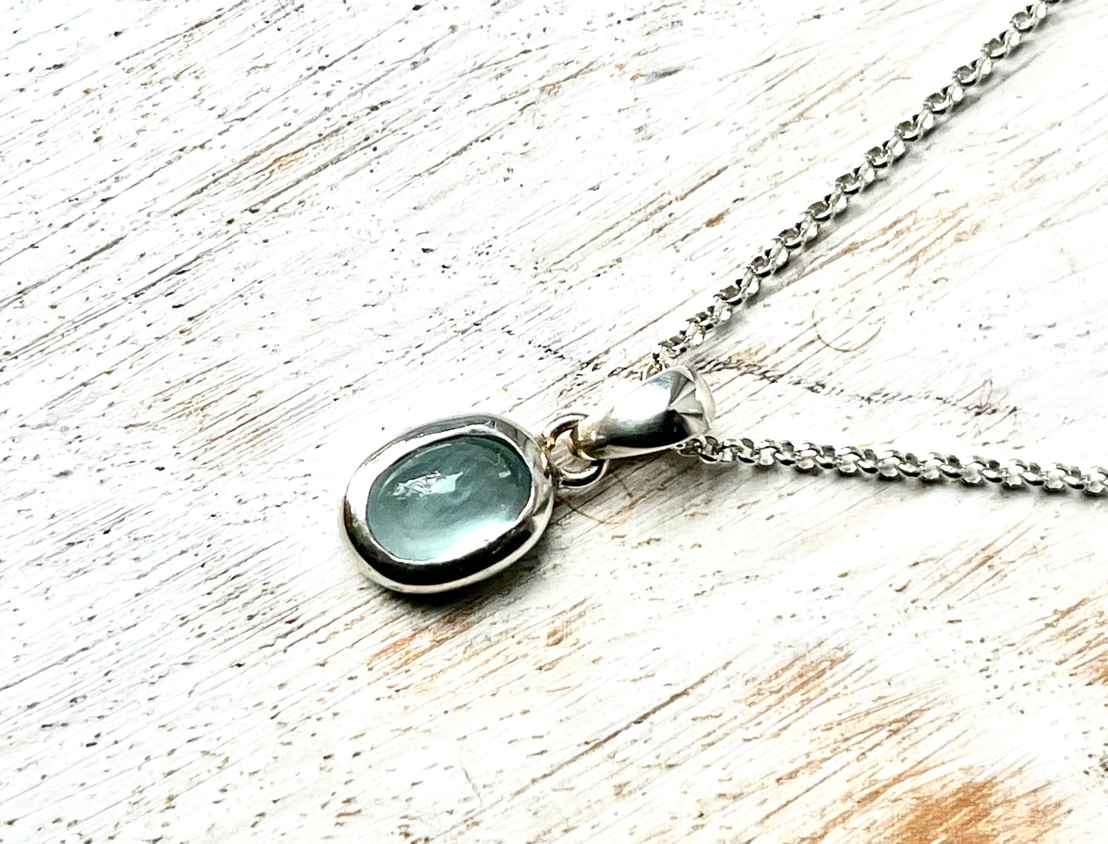 Small Aquamarine Sterling Silver Pendant Necklace Tiger Lily London