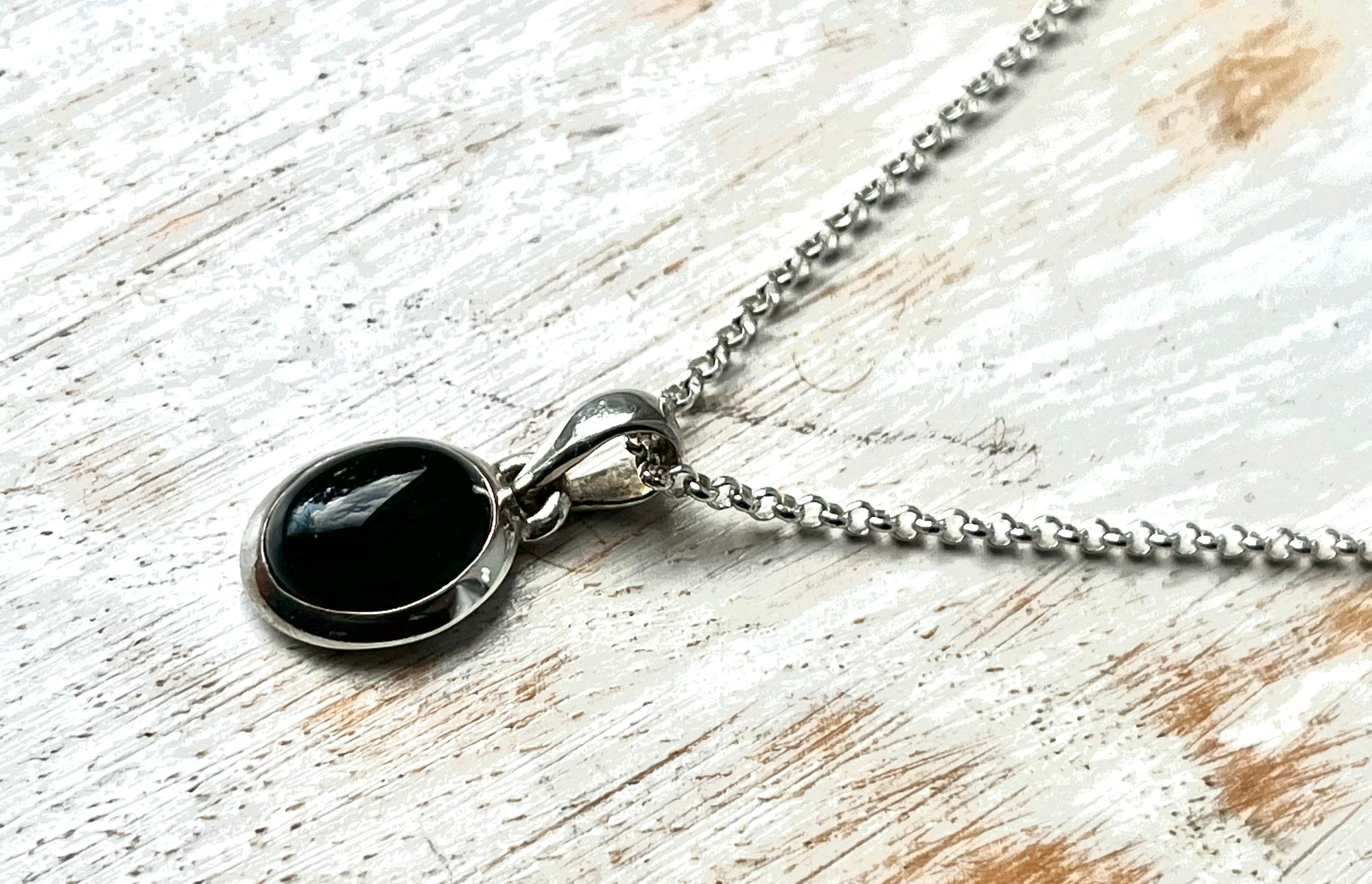 Black Onyx Small Silver Pendant Necklace