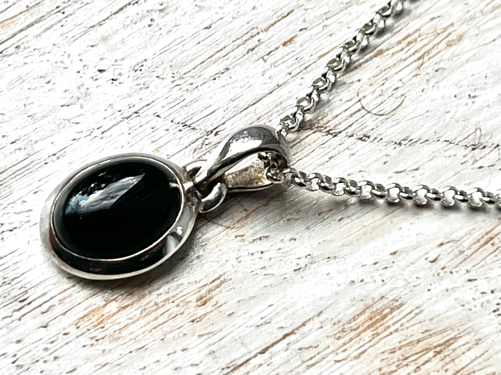 Black Onyx Small Silver Pendant Necklace