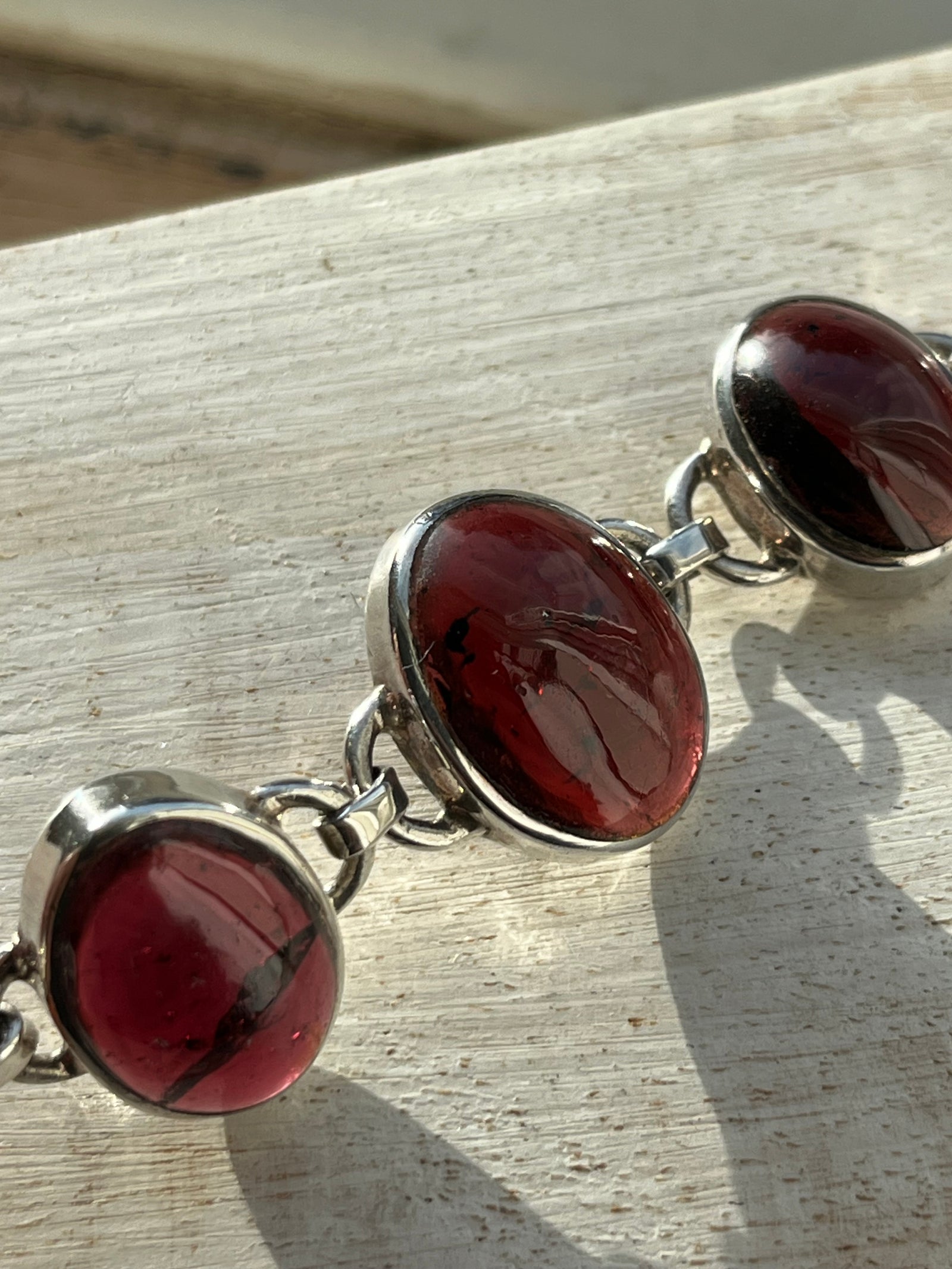 Chunky Garnet Sterling Silver Gemstone Bracelet