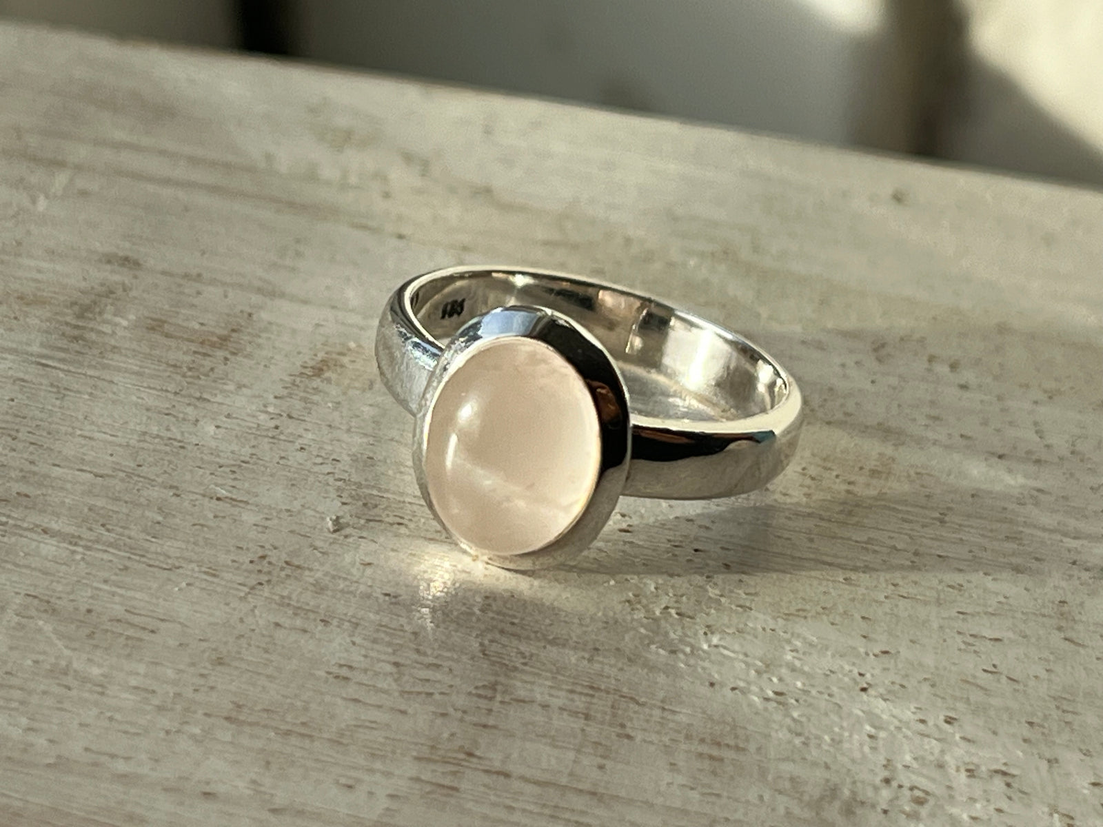 Small Oval Rose Quartz Sterling Silver Ring