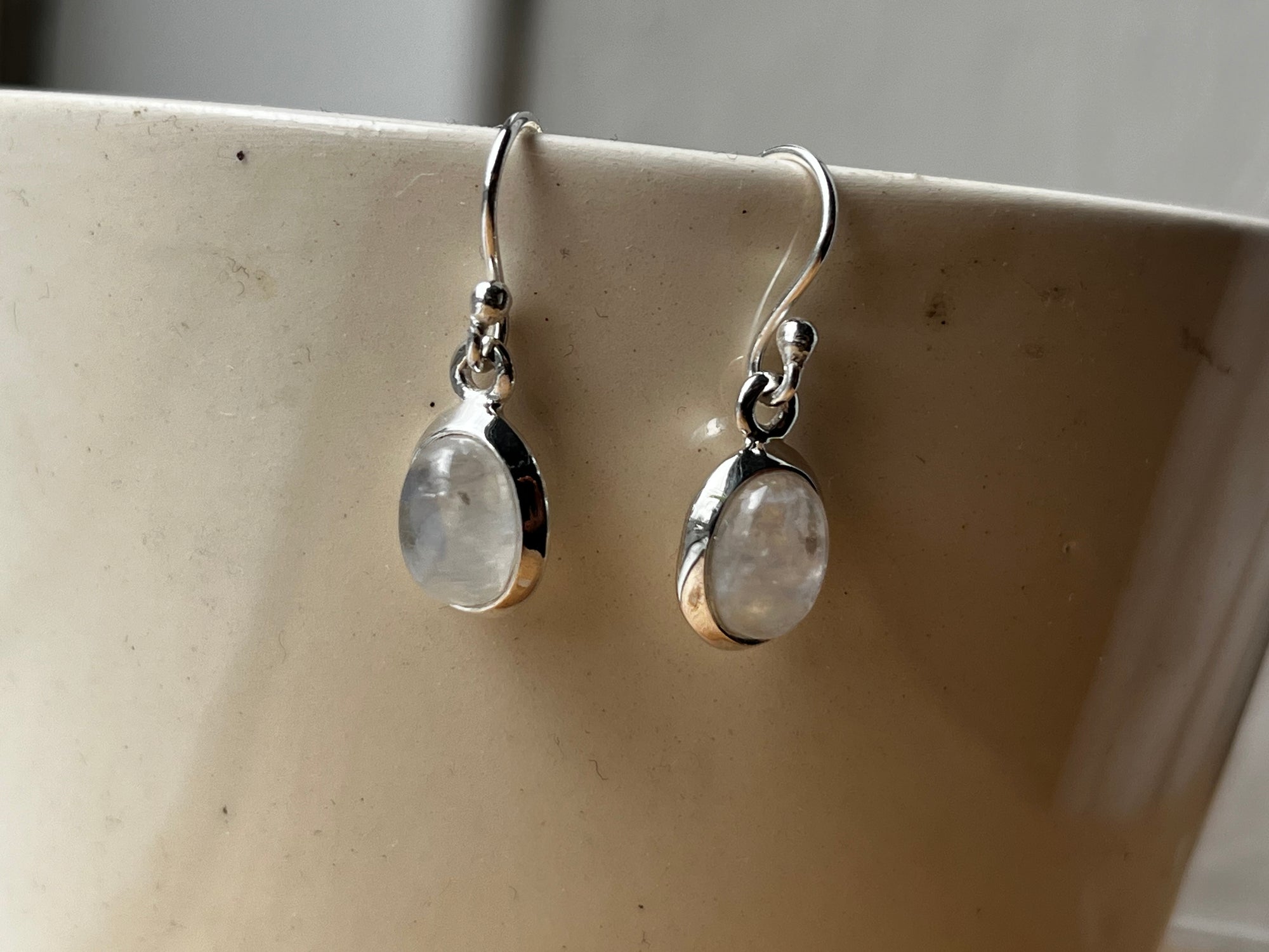 Oval Moonstone Sterling Silver Earrings