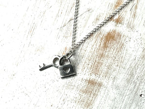 Sterling Silver Padlock & Key Pendant Charm Necklace