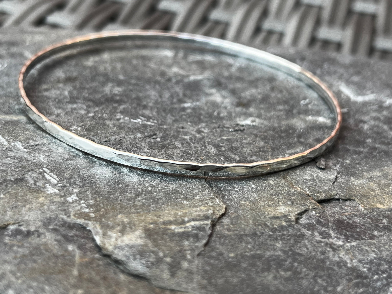 Sterling Silver Hammered Bangle 2mm Tiger Lily London