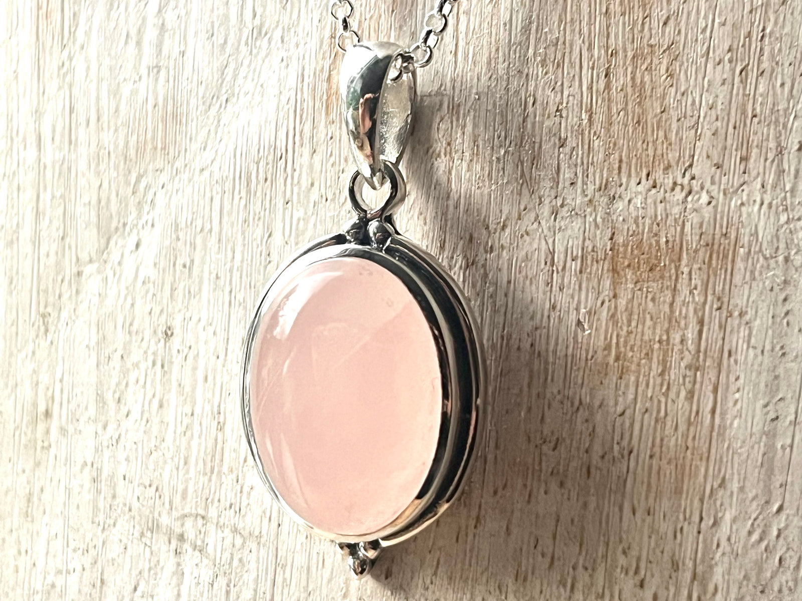 Rose Quartz Oval Sterling Silver Pendant Necklace
