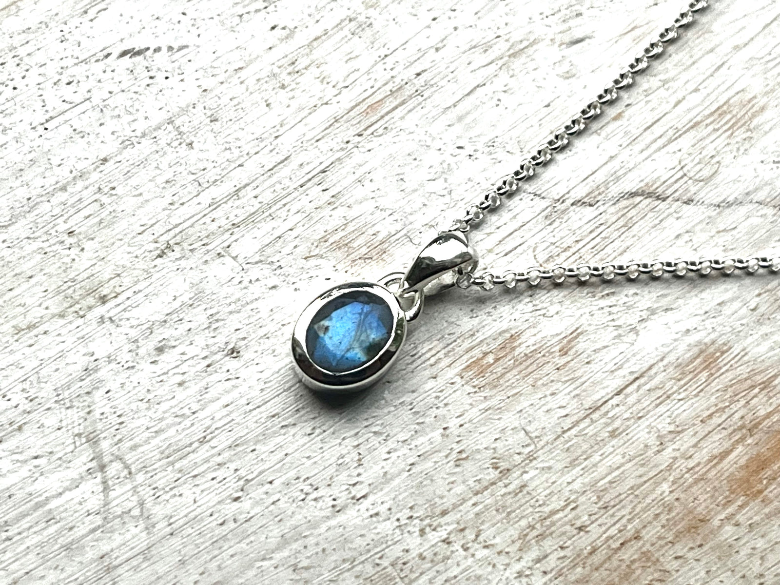 Small Labradorite Sterling Silver Pendant Necklace Tiger Lily London