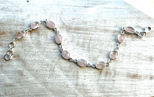 Rose Quartz Gemstone Sterling Silver Bracelet