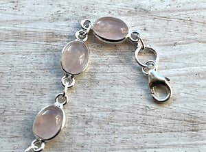 Rose Quartz Gemstone Sterling Silver Bracelet