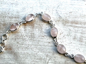 Rose Quartz Gemstone Sterling Silver Bracelet