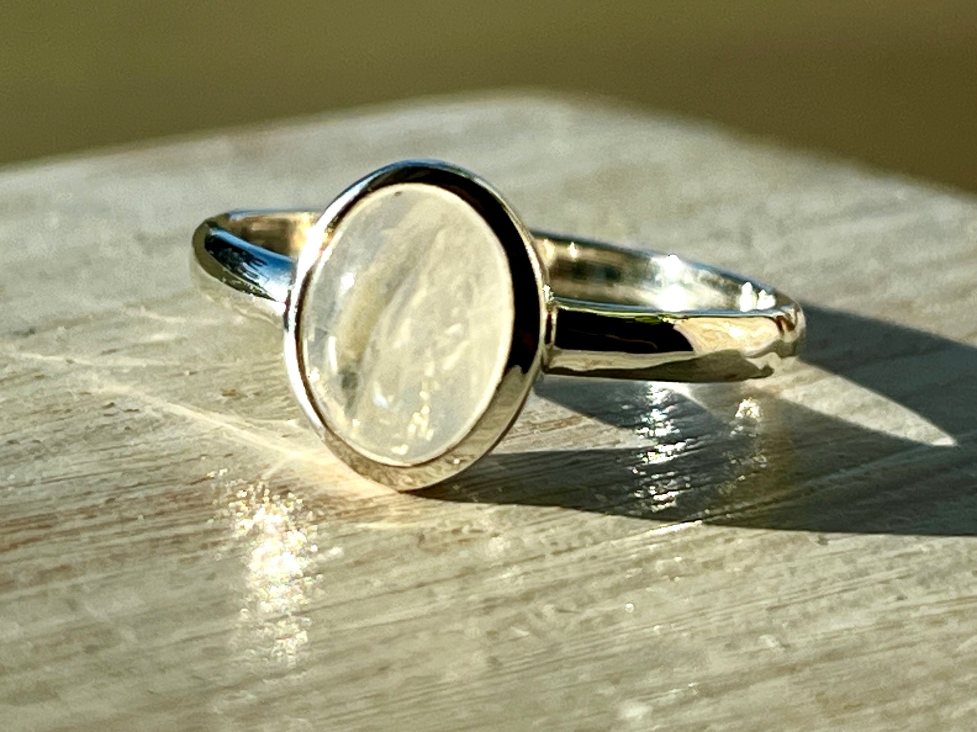 Small Oval Moonstone Sterling Silver Ring Tiger Lily London