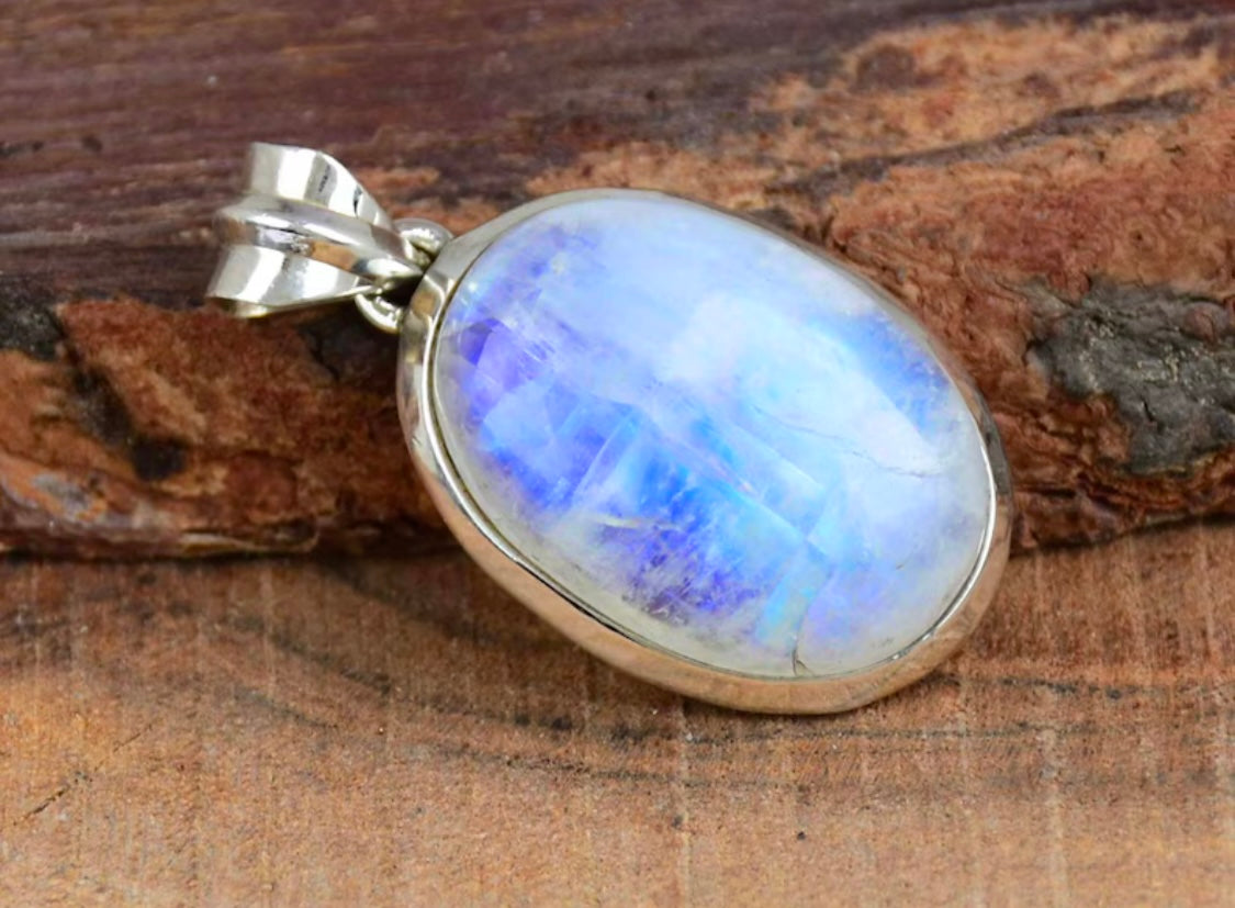 Large Sterling Silver Moonstone Pendant Necklace