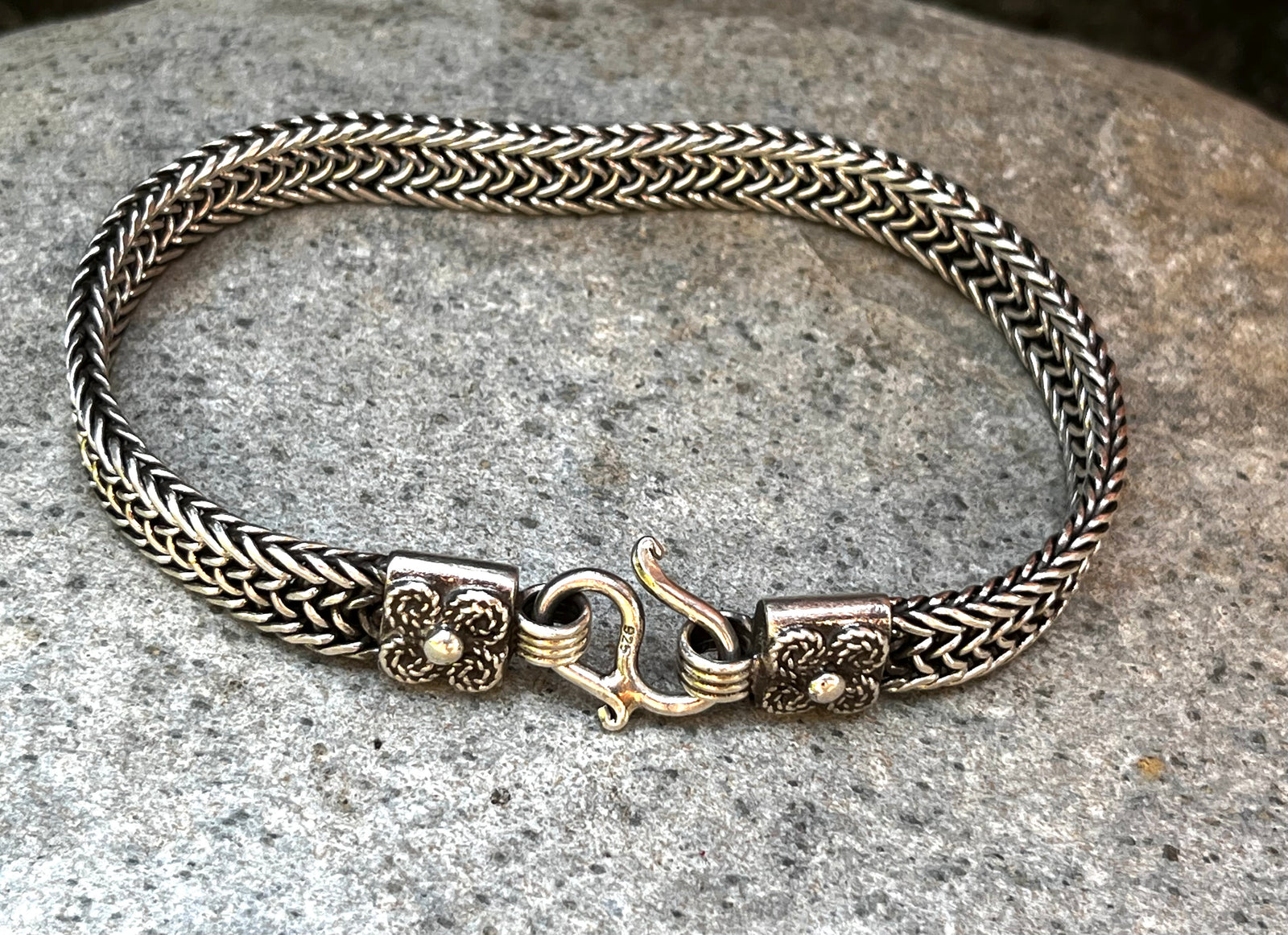 Sterling Silver Flat Rope Unisex Snake Bracelet 7mm