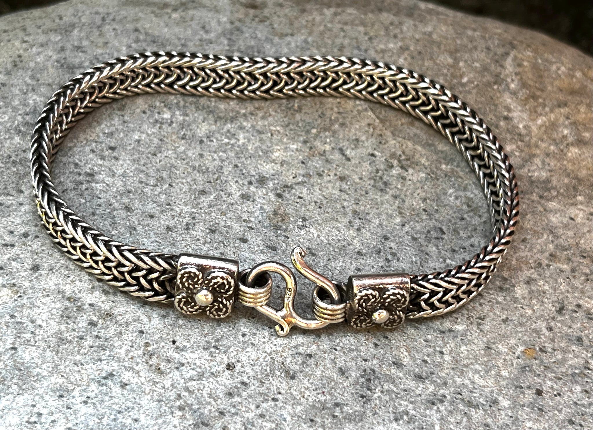 tiger lily bracelet Sterling Silver Flat Rope Unisex Snake Bracelet 7mm