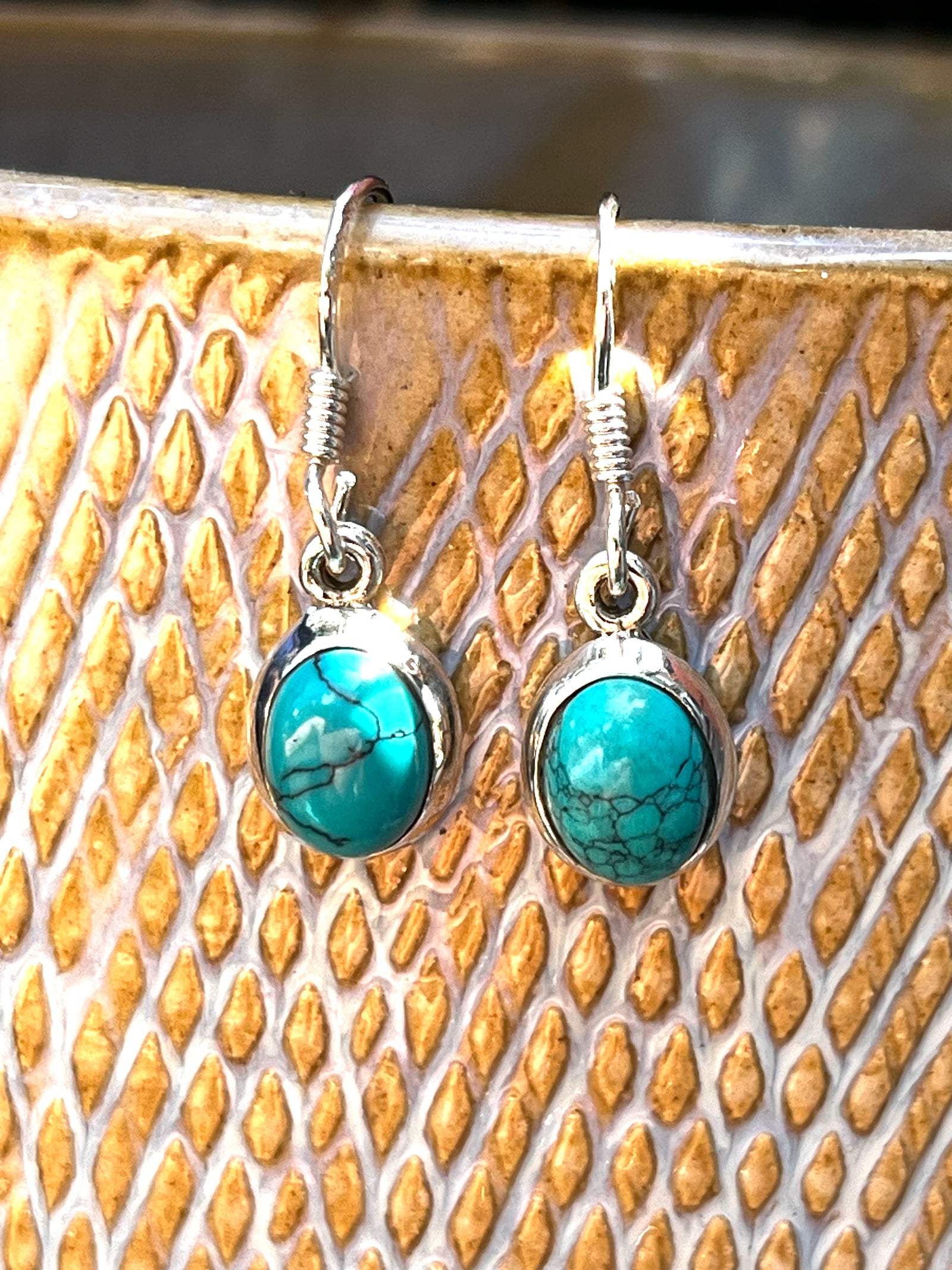 Turquoise Oval Sterling Silver Drop Earrings