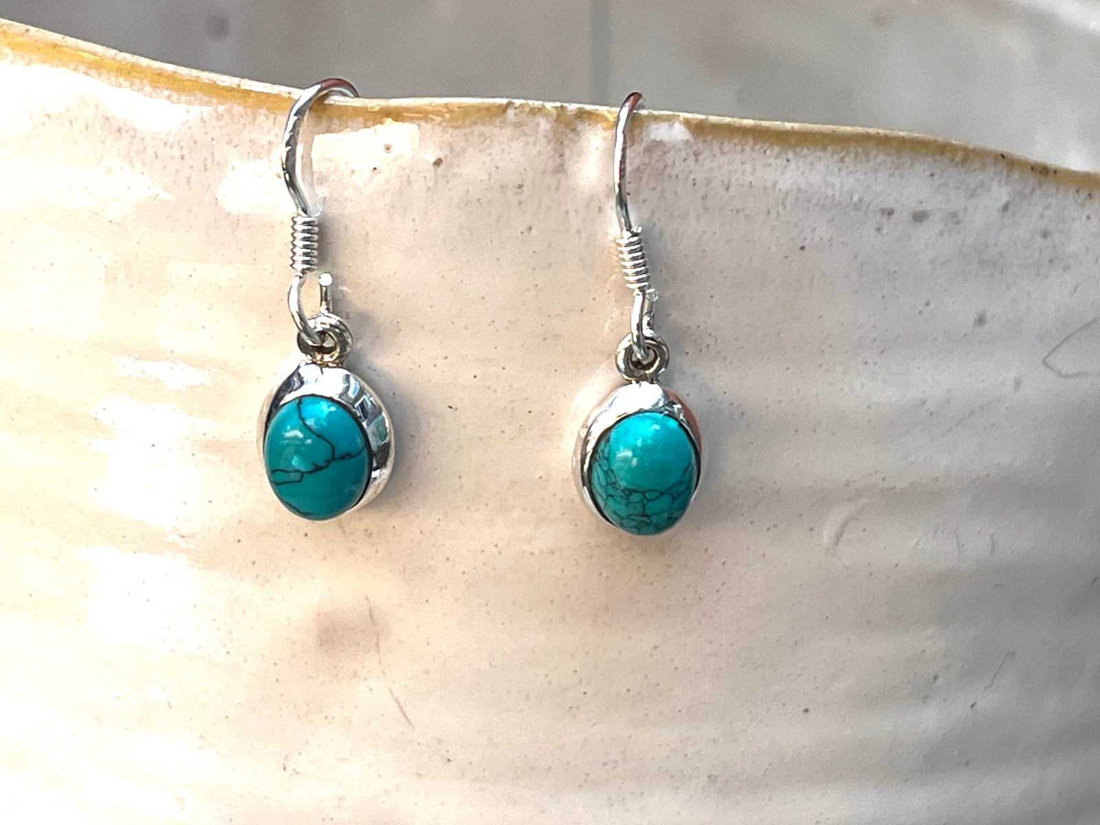 Turquoise Oval Sterling Silver Drop Earrings