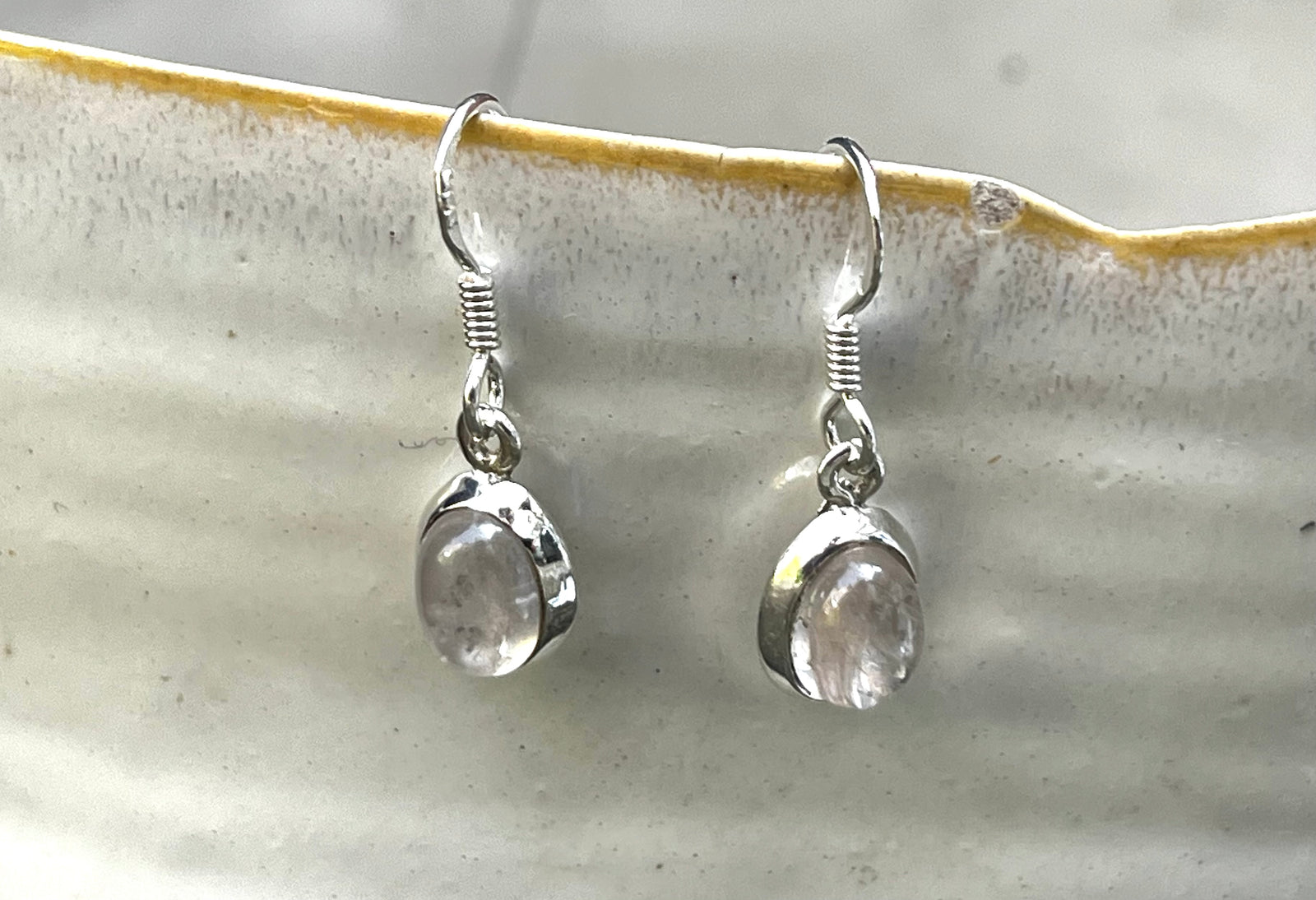 Rose Quartz Oval Silver Drop Earrings