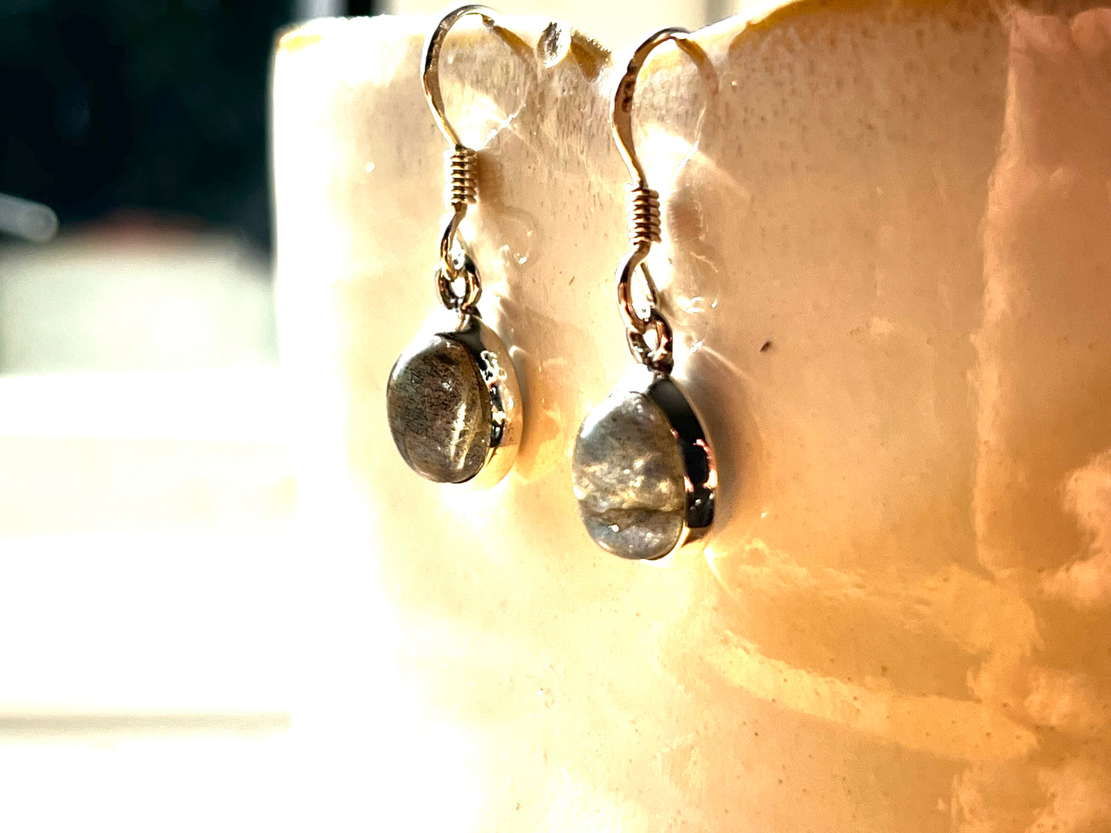 Oval Labradorite Sterling Silver Drop Earrings
