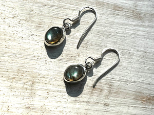 Oval Labradorite Sterling Silver Drop Earrings