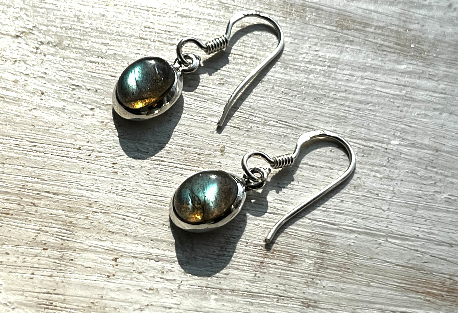 Oval Labradorite Sterling Silver Drop Earrings