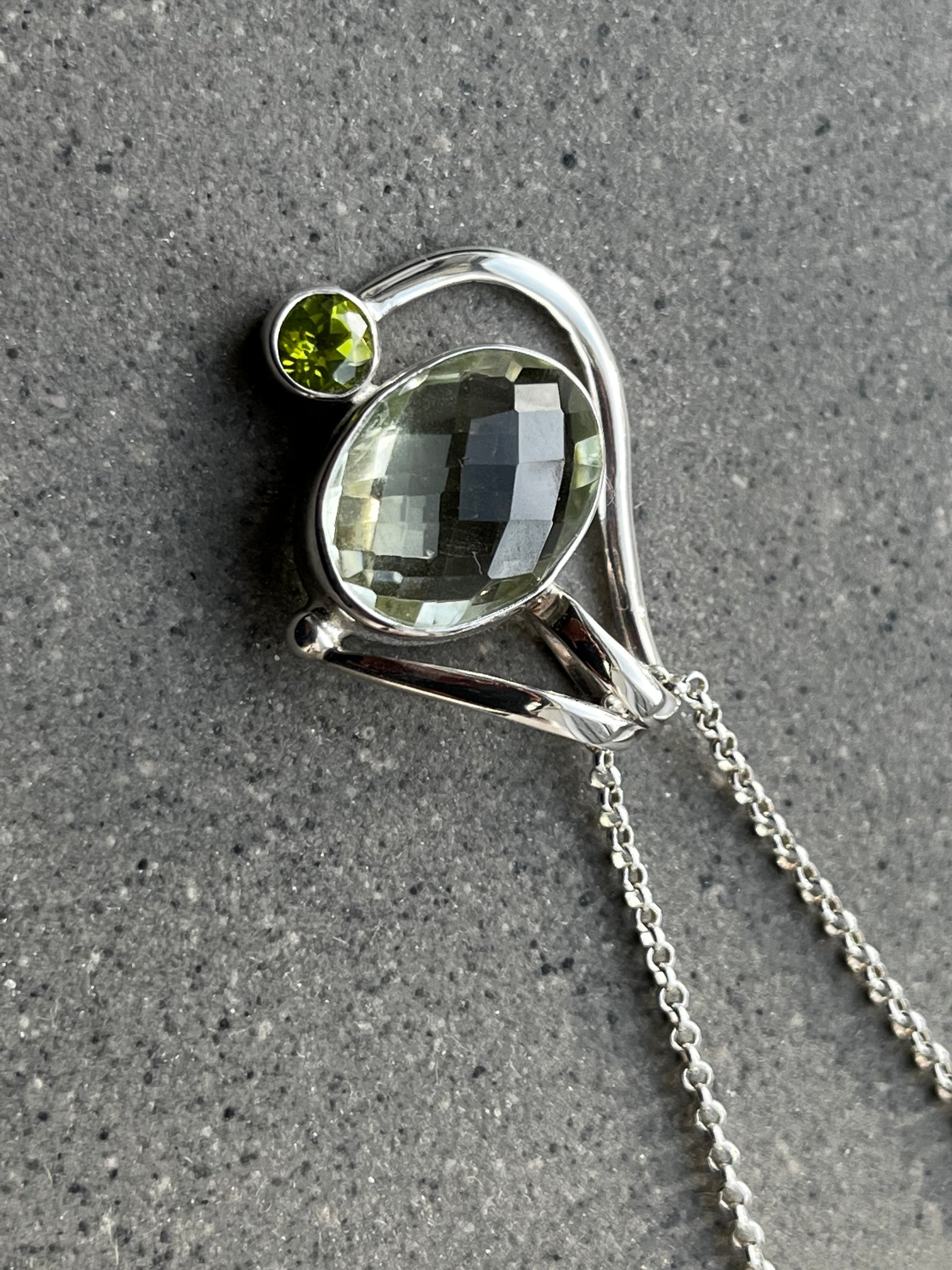 Green Amethyst and Peridot Morion Silver Pendant Necklace