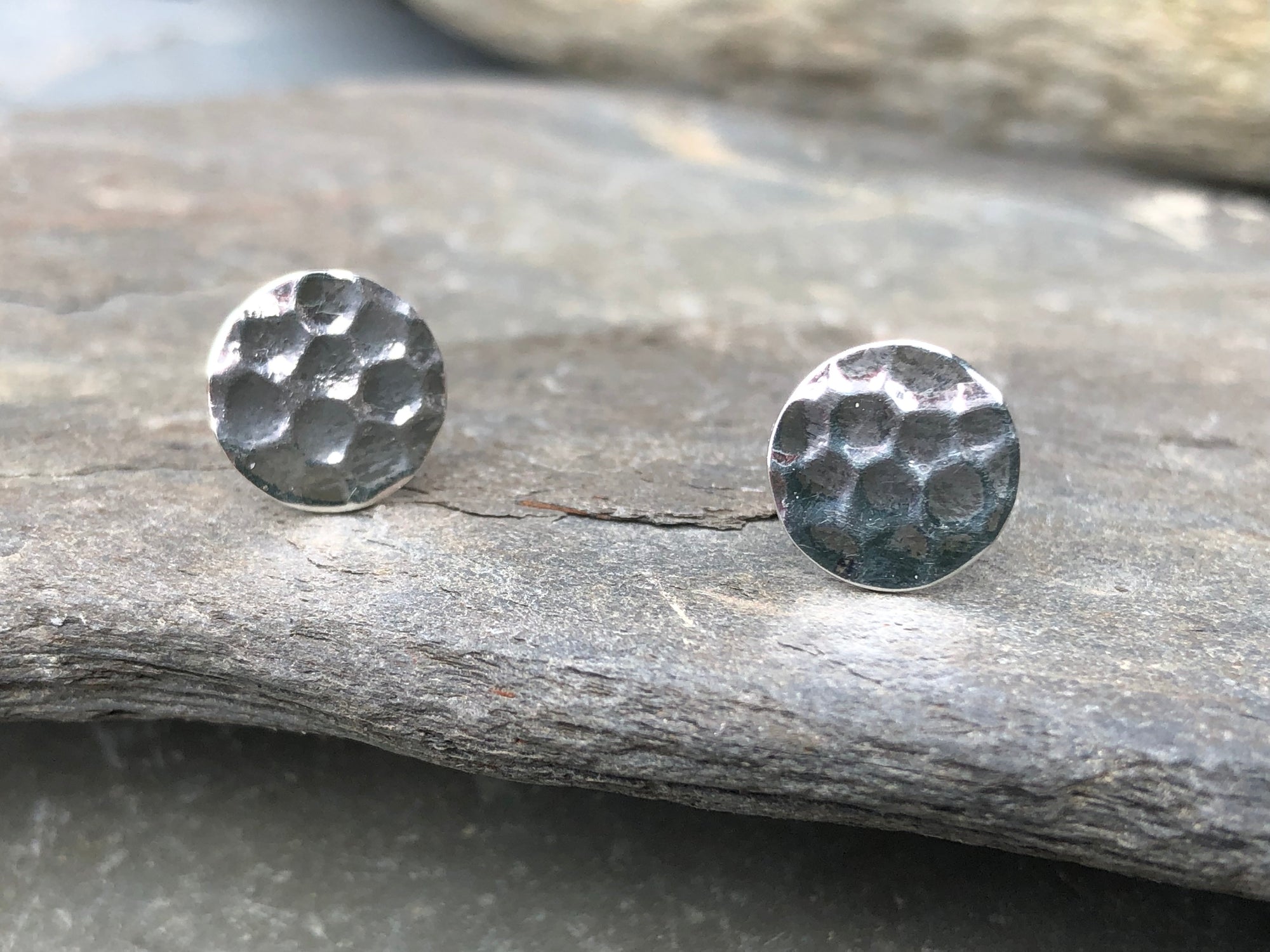 Sterling Silver 10mm Hammered Disc Studs