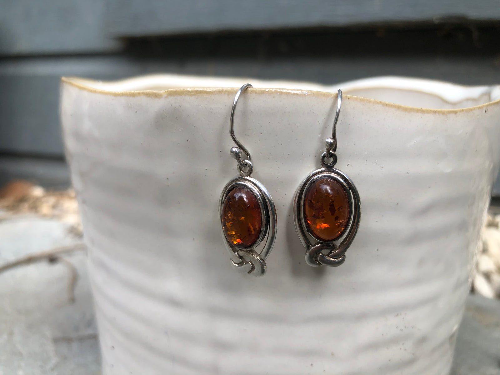 Baltic Amber Sterling Silver Celtic Inspired Earrings