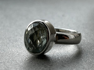 Green Amethyst Oval Chunky Silver Ring