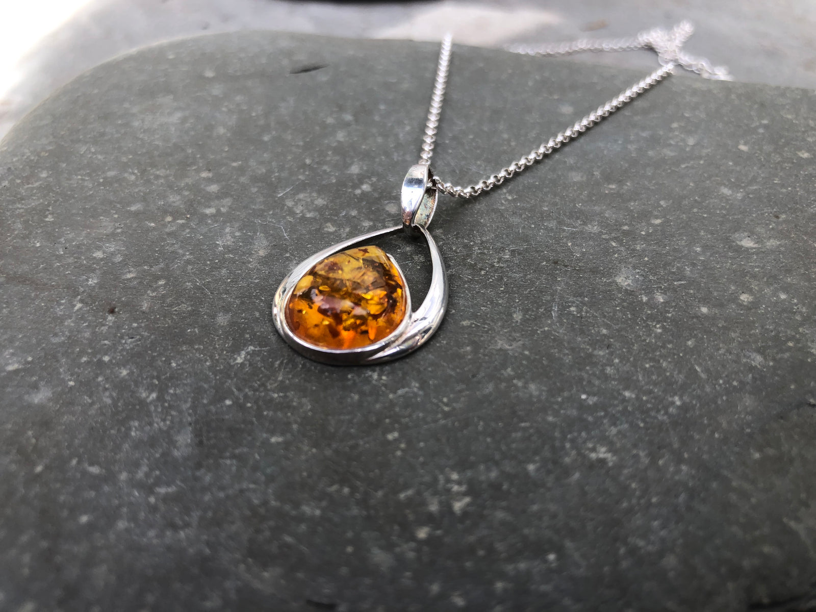Baltic Amber Silver Pendant Necklace