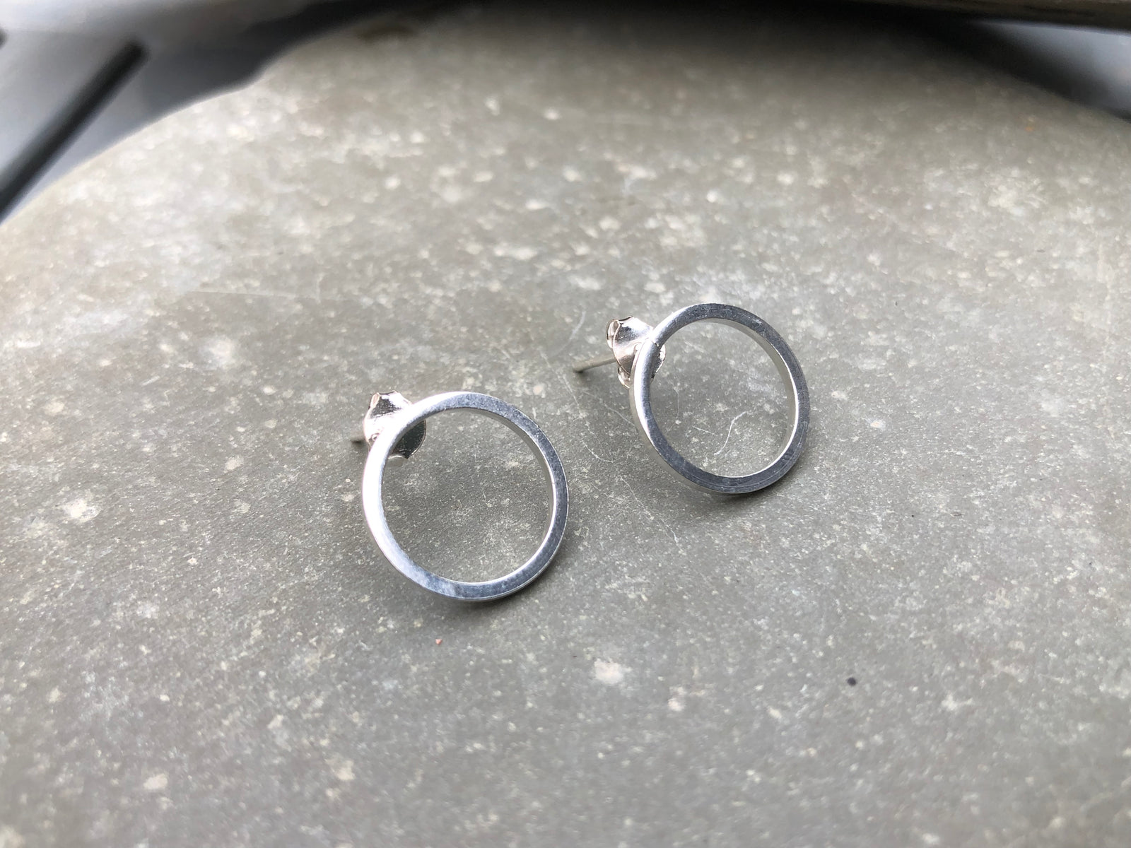Silver Geometric 14mm Open Disc Studs