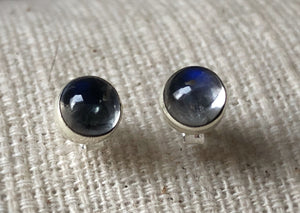 Small Labradorite Round Sterling Silver Stud Earrings Tiger Lily London